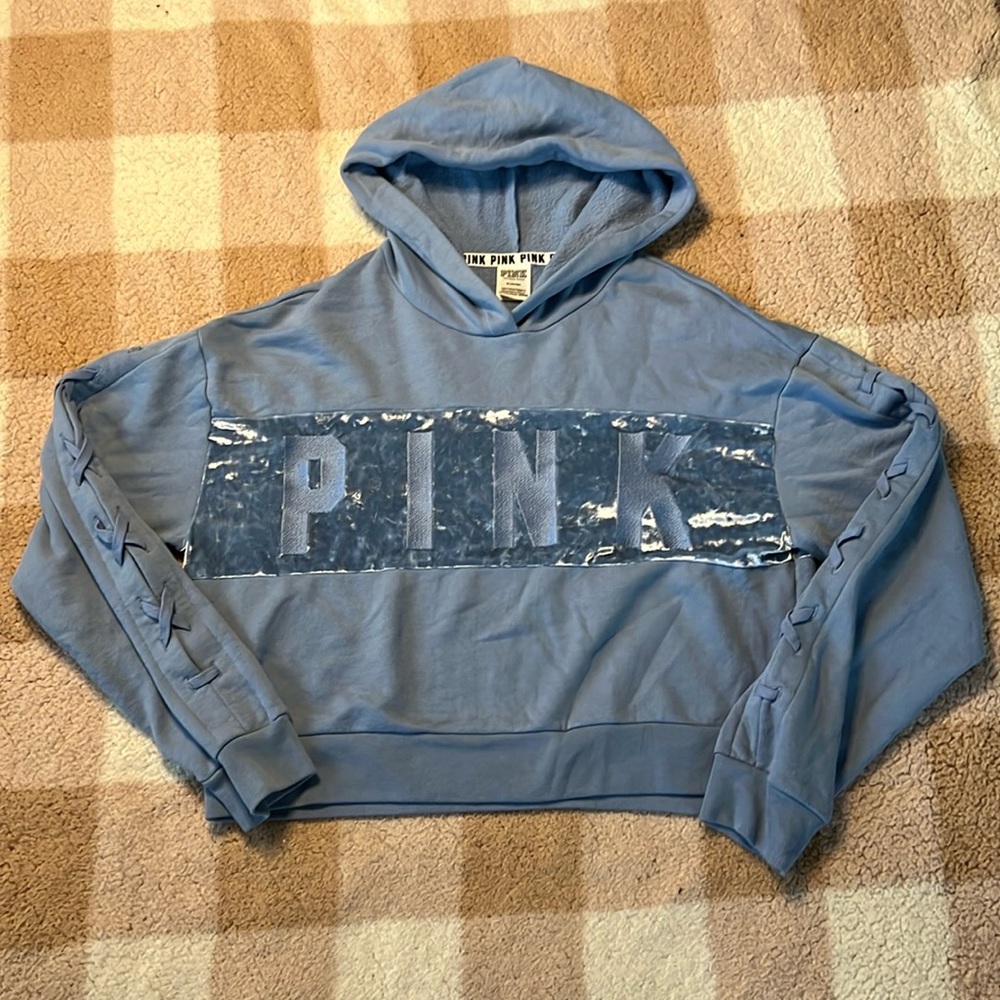 PINK Victoria's Secret Blue Logo Cropped Hoodie